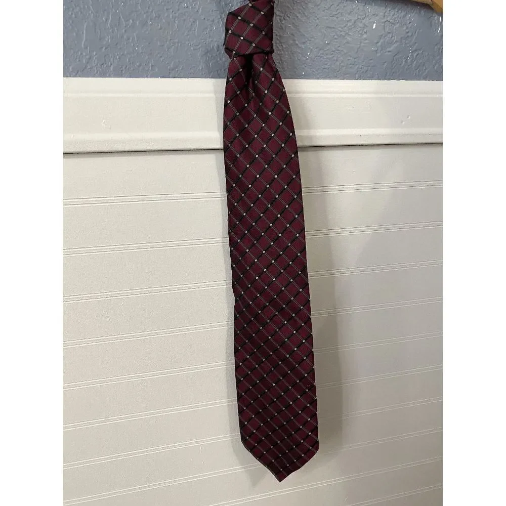 Bergamo Men’s Handmade Geometric Pure Silk Neck Tie Burgundy